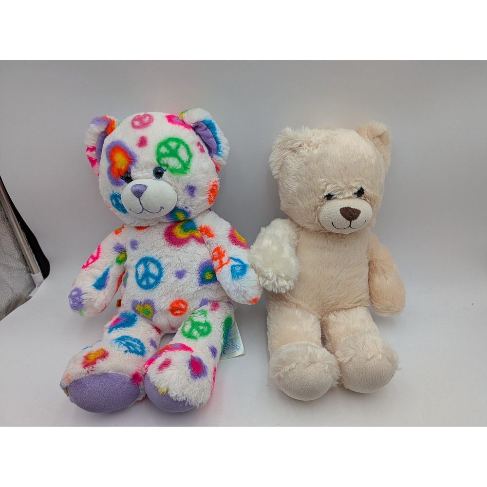 Build a Bear Plush Cream Peace‎ White Lot of 2 Stuffed Animal